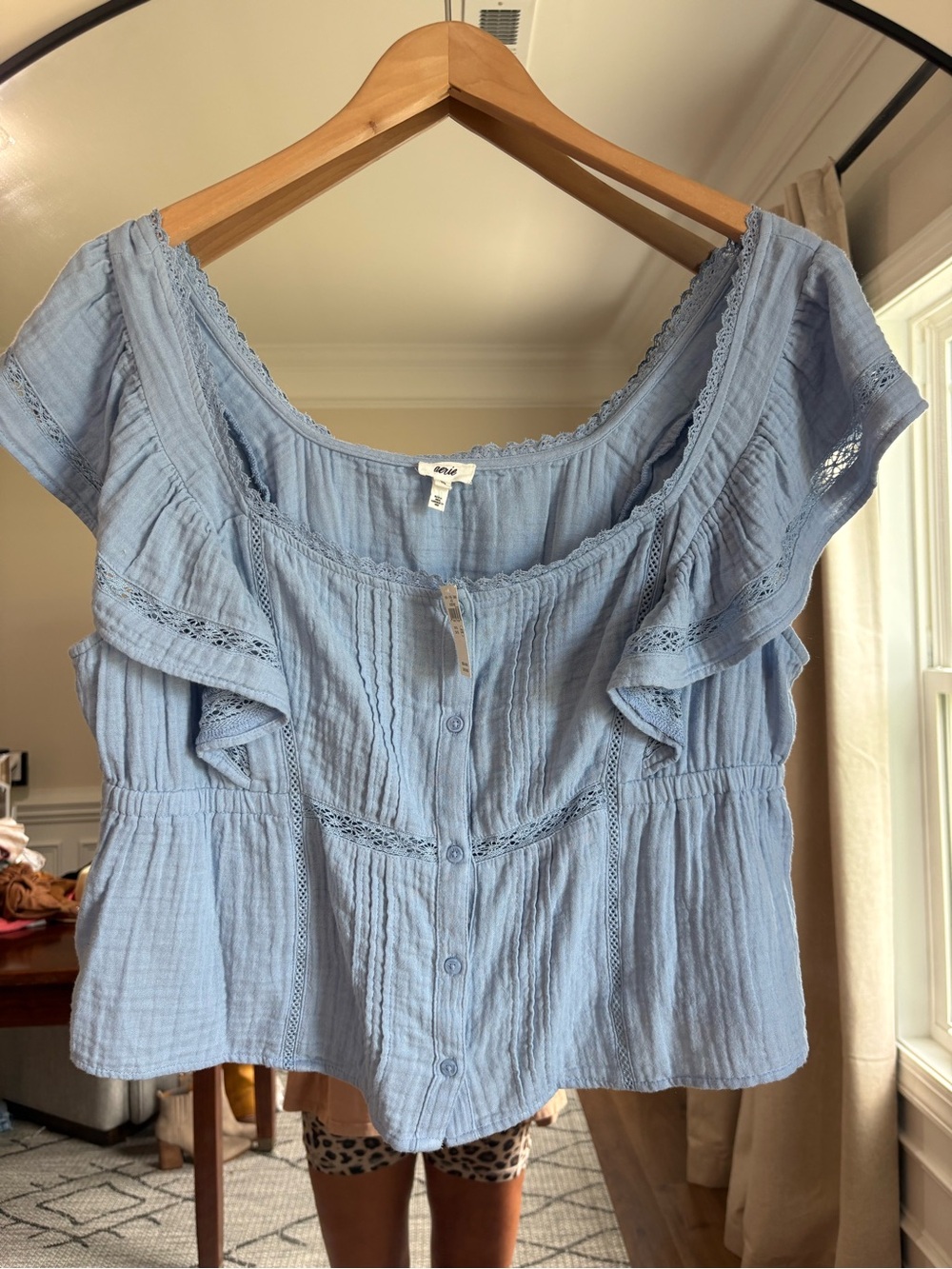 Aerie New with tags Blue Ruffled Button-Front Women's Top